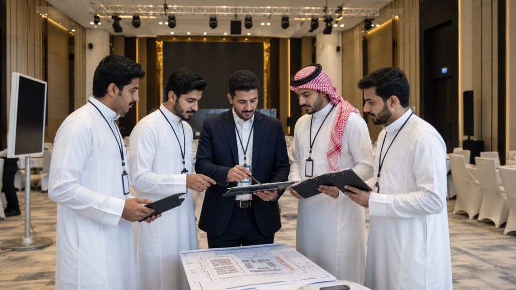 الاخبار 11 متدربون سعوديون يراجعون خطة تشغيل مرافق وتنظيم فعالية داخل بيئة تدريبية في أكاديمية بوشا بالرياض