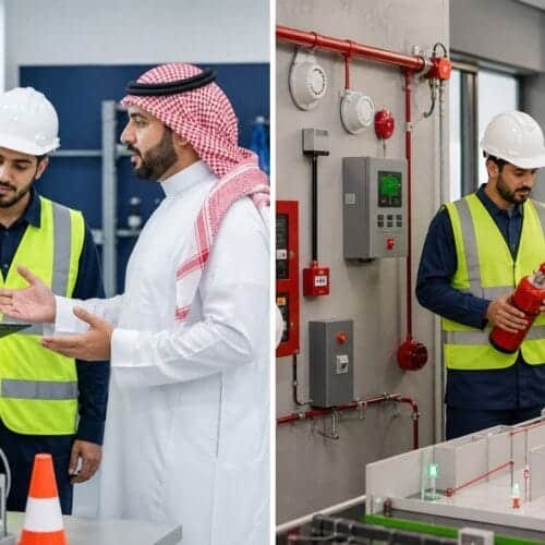 متدربون سعوديون يقارنون بين إجراءات السلامة المهنية وأنظمة الوقاية والحماية من الحريق داخل بيئة تدريبية