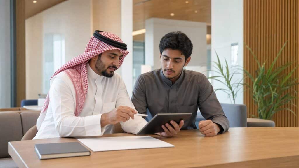 الاخبار 1 ولي أمر سعودي يناقش ابنه في اختيار دبلوم مهني بعد الثانوية داخل بيئة تدريبية حديثة