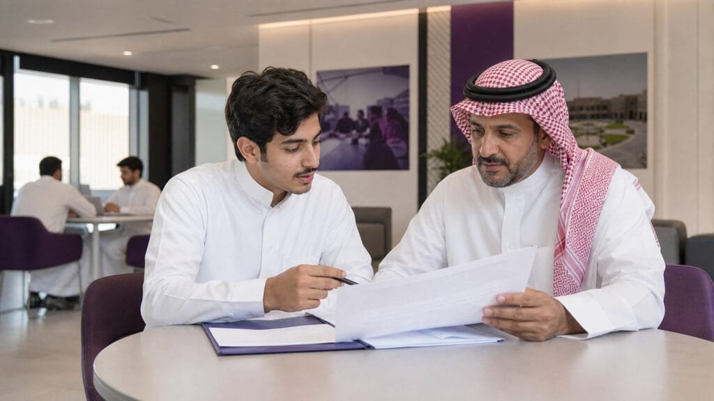 الاخبار 21 متدرب سعودي وولي أمره يراجعان محتوى دبلوم مهني قبل التسجيل في الرياض