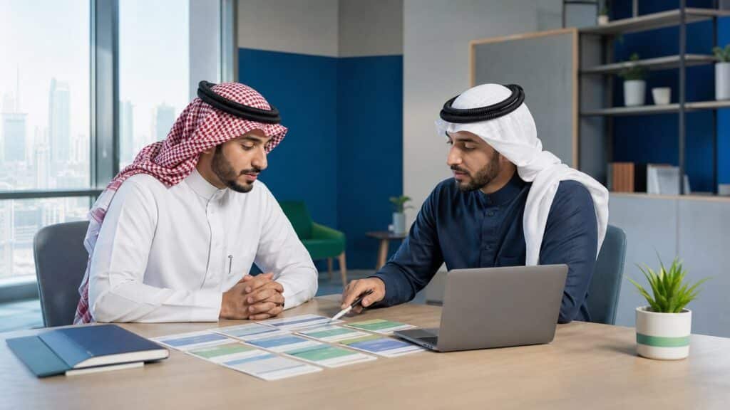 الاخبار 25 متدرب سعودي ومرشد أكاديمي يراجعان الخطة الدراسية للدبلوم داخل معهد مهني