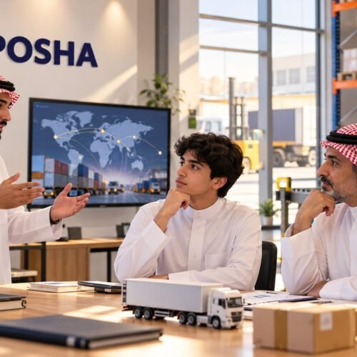 طالب سعودي وولي أمره يناقشان دبلوم إدارة سلاسل الإمداد بالرياض بالرياض مع مدرب